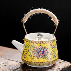景徳鎮風 鳳凰紋様 急須 ティーポット 黄色 花柄 陶器製