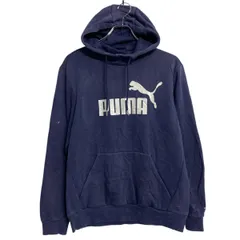 PUMA ロゴスウェット パーカー S ネイビー プーマ スポーツ プルオーバー 裏起毛 ポケット 古着卸 アメリカ仕入 a612-6445