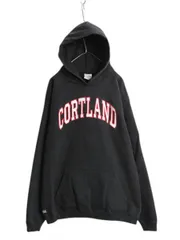 【お得なクーポン配布中!】 90s USA製 カレッジ ロゴ 刺繍 スウェット フード パーカー メンズ XL オールド トレーナー プルオーバー 大きいサイズ ヘビーウェイト 黒