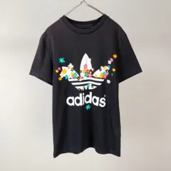Adidas Originals × PHARRELL WILLIAMS アディダスオリジナルス ファレル・ウィリアムズ コラボ 半袖Tシャツ グラフィックtシャツ デカロゴ 花柄 プリントT ブラック Sサイズ メンズ 古着 ストリート