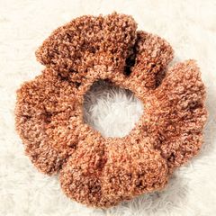 ♡ハンドメイド♡ヘアゴム シュシュ ヘアアクセサリー マーブル毛糸 毛糸 ボリューム 大きい 可愛い １点物 プレゼント オレンジ バイカラー