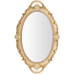 大特価　レトロ 楕円形 おしゃれ ゴールド 小型 フレーム 鏡 38x23cm 鏡 フランスの 壁掛け 宮殿エンボス加工 化粧鏡 トレイ ミラー インテリア OUNONA 部屋の装飾