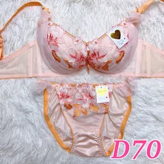 PEEK-A-BOO ピーカブー ブラショーツ セット売り 下着上下 下着 D70 刺繍 花柄 フリル オレンジ