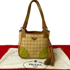 美品*✭希少PRADA ラフィアトートバッグ♡ 直営店買付☆PRADA☆ストライプ ラフィア トートバッグ SMALL