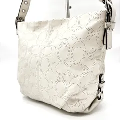 【良品】 COACH コーチ ショルダーバッグ トートバッグ ワンショルダーバッグ シグネチャー レザー 革 ホワイト 白色 パンチング ユニセックス 男女兼用 メンズ レディース