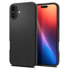 Spigen iPhone 16 Plus ケース TPU ソフト 耐衝撃 ストラップホール 米軍MIL規格 リキッド・エア ACS08066 (マット・ブラック) 1