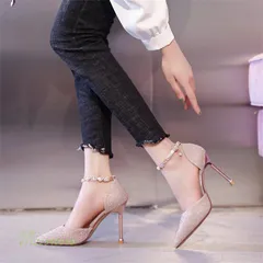 レディース パンプス ハイヒール ピンヒール 公演 パーティー 発表会 アンクルストラップ クラブ 5-9CM ファッションショー靴 女子 ポインテッドトゥ  vii2z340350