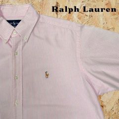 【希少カラー】サイズ39-82　Ralph Lauren ラルフローレン ボタンダウンシャツ オックスフォードシャツ ピンク  YARMOUTH ストライプ シャツ 刺繍ロゴ　古着