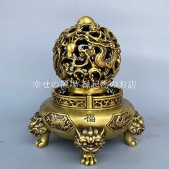 中国古美術/銅鍍金龍紋翡翠玉摘隻龍耳三足香炉/(底款有り) - メルカリ