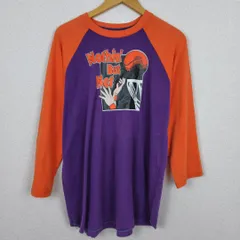 90s 80s ラグランTシャツ 両面プリント バスケットボール パープル オレンジ メンズ 古着 アメカジ