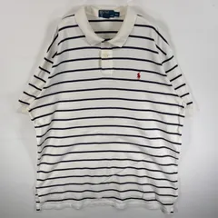 古着 90's/90年代 ポロバイラルフローレン Polo by Ralph Lauren 半袖 ポロシャツ ワンポイント ロゴ 刺繍 大きいサイズ 2ボタン XXL  ホワイト系 ボーダー メンズ