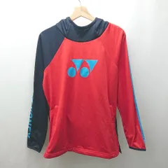 ◇ Θ YONEX 配色 長袖 フード付きシャツ サイズM ネイビー レッド系 レディース メンズ E  【1507080016345】