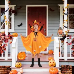 【新品未使用】子供用 魔女ケープ ハロウィン コスプレ 衣装 かぼちゃ マント 帽子付き 男の子 女の子 幼児 小学生 向け パーティー イベント 送料無料 115