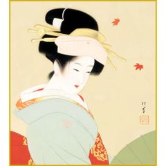 [Shikishi (decorative paper board)] Reproduction of Uemura Shōen's "Autumn Leaves and Kari" painting. Special art print on shikishi. Figure painting, beautiful woman painting, Japanese painting, masterpiece, artwork, replica. SKS-K10-012