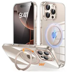 iPhone 16 Pro Max 用 ケース Magsafe対応 ワイヤレス充電 360°回転スタンド 縦横両対応 Gunwon スマホケース iphone16 Pro Max 用 米軍規格 耐衝撃 半透明 マット感 マグセーフ 防指紋 リング マグネッ 0