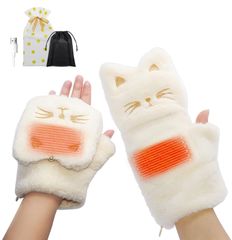 【人気商品】液晶画面 指なし 4.5時間連続使用 カバー付き あったか手袋 5段温度調整 暖房手袋 ヒーターグローブ 3000mAh 防寒対策 ハンドウォーマー 猫柄 パソコン作業 ヒーター手袋 デスクワーク 通勤 USB充電式 通学 プレゼント 電熱手袋 女
