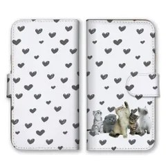 らくらくスマホ F-42A  ケース 手帳型  スマホケース 携帯ケース 猫 ねこ ネコ 猫集合 猫じゃらし 動物 写真 ハート 可愛い かわいい ホワイト 白色 カラー02