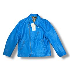 参考上代176000円 未使用品 WACKOMARIA 25SS LEATHER DOUBLE RIDERS JACKET レザー ダブルライダース ジャケット ワコマリア 25SS-WMO-BL03 ブルー M  93773A3