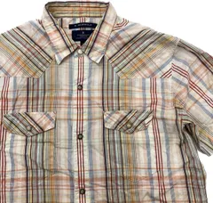 R.NEWBOLD ☆ デザイン◎ チェック柄 シャツ 半袖 オレンジ ベージュ L 春夏 アメカジ 大人カジュアル 休日 アールニューボールド■AE263