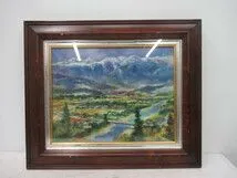 真作保証城石昭三『梓川清流』油絵肉筆画風景画