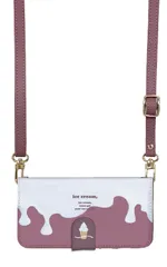 iPhone14Pro ケース 手帳型 アイフォン14 プロ スマホケース スマホショルダー レザー ストラップ ソフトクリーム アイスクリーム かわいい 調節可能 130cm  カラー05