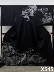 歌川国芳 骸骨 浮世絵 訪問着 銀通し 仮絵羽 未仕立て品 正絹 HFT013