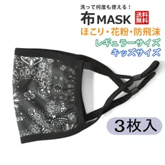 マスク 3枚入り《15-4ペーズリーチャコール》 新品 未使用 メッシュ 洗える 紐長さ調節可 メンズ レディース 男女兼用 子供サイズあり 飛沫防止 花粉 ダスト ほこり【B2N】【メール便4】 ファッション