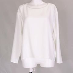 インディヴィ INDIVI バックボタン ノーカラー ブラウス シャツ カットソー 長袖 M 白 ホワイト【10155-6】