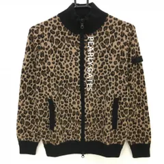 【新品】パーリーゲイツ ニットジャケット リベージュ系×黒 レオパード柄 ロゴ白 カシミヤ混 レディース 1(M) ゴルフウェア PEARLY GATES