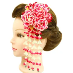 在庫処分 髪飾り 成人式 つまみ細工 赤 振袖 前撮り 袴 花 ピンク 白 グラデーションカラー 下がり 藤 ビラ 鈴 鈴付き ライン No.12-0164