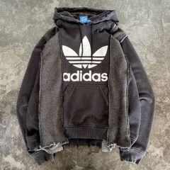 【Remake】adidas × 再構築 トレフォイルロゴ リメイク 解体 つぎはぎ ドッキング オーバーサイズ パーカー ネイビー系 ボロ加工 ダメージ加工 常田大希 古着 Y2K 海外 No.6