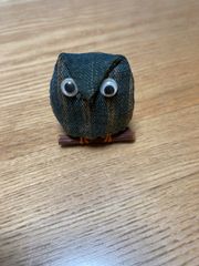 ふくろう　ブローチ(青) 布製　中古品　ハンドメイド
