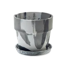 割れにくく軽量で扱いやすいプラスチックのプランター モノクローム 【 植木鉢 おしゃれ 室内 マーブル プラスチック 北欧風 鉢植え 穴あり 皿付き 無地 マーブル シンプル 可愛い ガーデニング 寄せ植え サボテン 多肉植物 かわいい インテリア 】