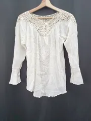 ◇ ⊂ IENA イエナ コットン100% レース 長袖 ブラウス カットソー アイボリー系 レディース E  【1508060001719】