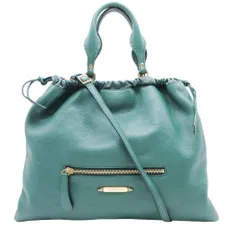 美品 BURBERRY バーバリー 巾着 レザー ショルダーバッグ ハンドバッグ 2WAY 斜め掛け ノバチェック裏地 カバン 鞄 緑 グリーン レディース 古着 中古 USED