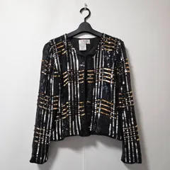 Talbots タルボット シルク100% 絹 スパンコールジャケット 黒 シルバー ゴールド レディース Lサイズ 長袖 Vintage ヴィンテージ 衣装 派手 華やかのサムネイル