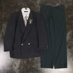 【ITALIAN VINTAGE】BALMAIN バルマン イタリア製 5点セット セレモニー ダブルスーツ メタルボタン 刻印ボタン セットアップ 上下 ジャケパン くすみグレー系×グリーン 成人式 卒業式 結婚式（ユーロピンズ＆シャツ＆ネクタイ）No.42