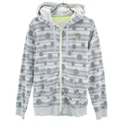 PUMA プーマ ボーダー ドット柄 長袖 スウェット ジップパーカー グレー レディース 古着