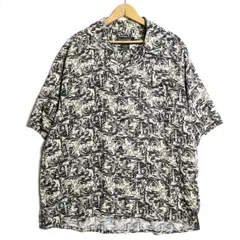 90’s TRUST レーヨン100% 総柄 オープンカラーシャツ 半袖 (XL) 黒×白×クリーム系 ボックスシャツ 無地 90年代 オールド　アメリカ古着 USED  ビンテージ ヴィンテージ