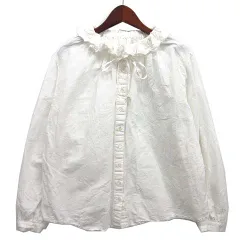 美品　ネストローブ　コットンリネン　ダンガリー　ラッフルヨーク　ブラウス ネストローブ❣️コットンリネンダンガリーラッフルブラウス