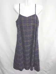 ◇ earth music&ecology チェック柄 ロング丈 ワンピース サイズF ネイビー ホワイト レッド レディース E  【1407180017061】