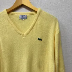 古着　L　ラコステ　LACOSTE　ワンポイントロゴ　90年代　90’S　ビンテージ　セーター　ニット　Vネック　黄色