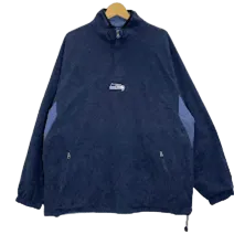 NFL/エヌエフエル リバーシブルプルオーバー ハーフジップ フリーズ ジャケット シアトル シーホークス 襟ジップ ライトアウター 長袖 ワンポイント刺繡 オーバーサイズ ビッグシルエット CHINA製 メンズ Lネイビー