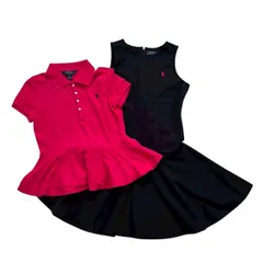 POLO Ralph Lauren ポロ ラルフローレン ノースリーブワンピース ポロシャツ 2枚セット紺 ピンク ワンポイント トップス キッズ Lサイズ 150cm XLサイズ 160cm