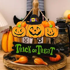 【新品】 ハロウィン 飾り ペンダントの装飾 木製 看板 カボチャ、魔女 吊り串 装飾 屋内、バー、テーブルデコ飾り、デコレーション、雰囲気改善、壁、窓、パティオ、エントランス、店舗、吊り下げ飾り、贈り物 (カボチャ)