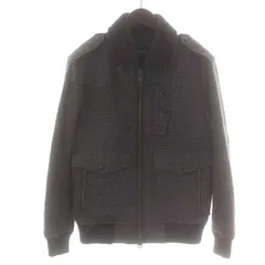 バーバリーブラックレーベル BURBERRY BLACK LABEL 中綿ジャケット ブルゾン ジップアップ ステンカラー ボア 千鳥格子 エルボーパッチ ウール M グレー 茶 ブラウン 黒 ブラック /NW30