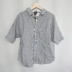 ◇ JEANASIS ジーナシス ストライプ柄 半袖 シャツ サイズF ネイビー系 レディース E  【1407020014397】