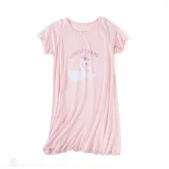 ☆ スワン×ピンク ☆ 140cm ☆ キッズ ルームウェア パジャマ ワンピース 女の子 ykmd5153 パジャマ ワンピース キッズ 半袖 ルームワンピース ナイトウェア ルームウェア 部屋着 寝巻 寝間着 女の子 薄手 子供服 子ども服 子供