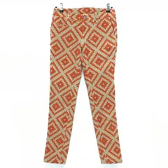 【美品】ジャックバニー パンツ ベージュ×オレンジ 総柄 表微起毛  レディース 1(M) ゴルフウェア Jack Bunny