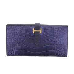 【中古】 HERMES （エルメス） ﾍﾞｱﾝ ｽﾌﾚ ｱﾘｹﾞｰﾀｰ ｺﾞｰﾙﾄﾞ金具 財布 長財布(小銭入有)  Blue ブルー Alligator 047208CK D刻 2019 used:B